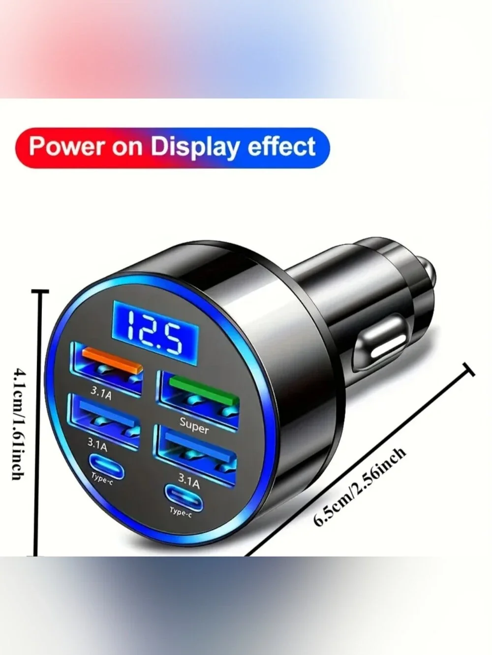 USB Car Charger with LED Display - Black